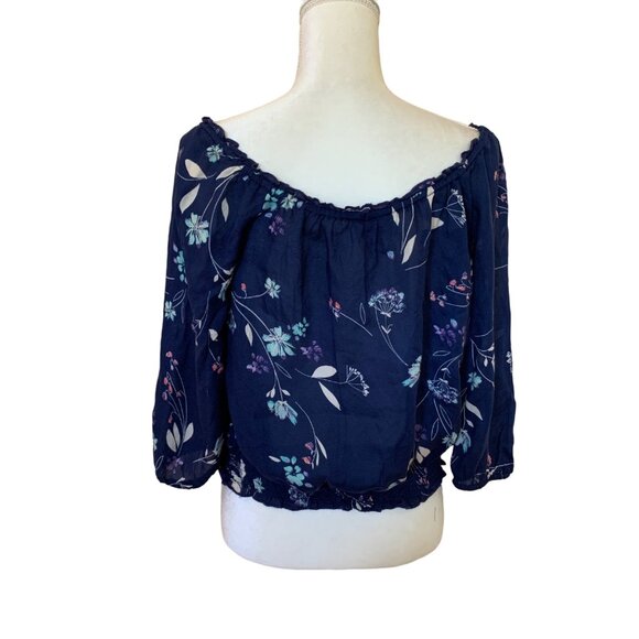 Arizona Jean Co Off The Shoulder 3/4 Sleeve Blue Floral Comfy Soft Blouse Medium - Picture 1 of 8